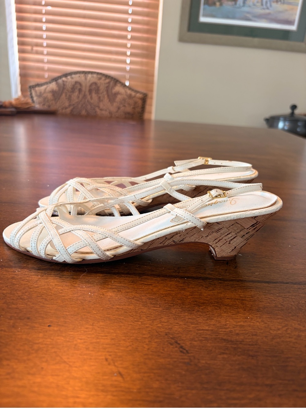 Women's Imagination Strappy Cork Wedge Sandals in White